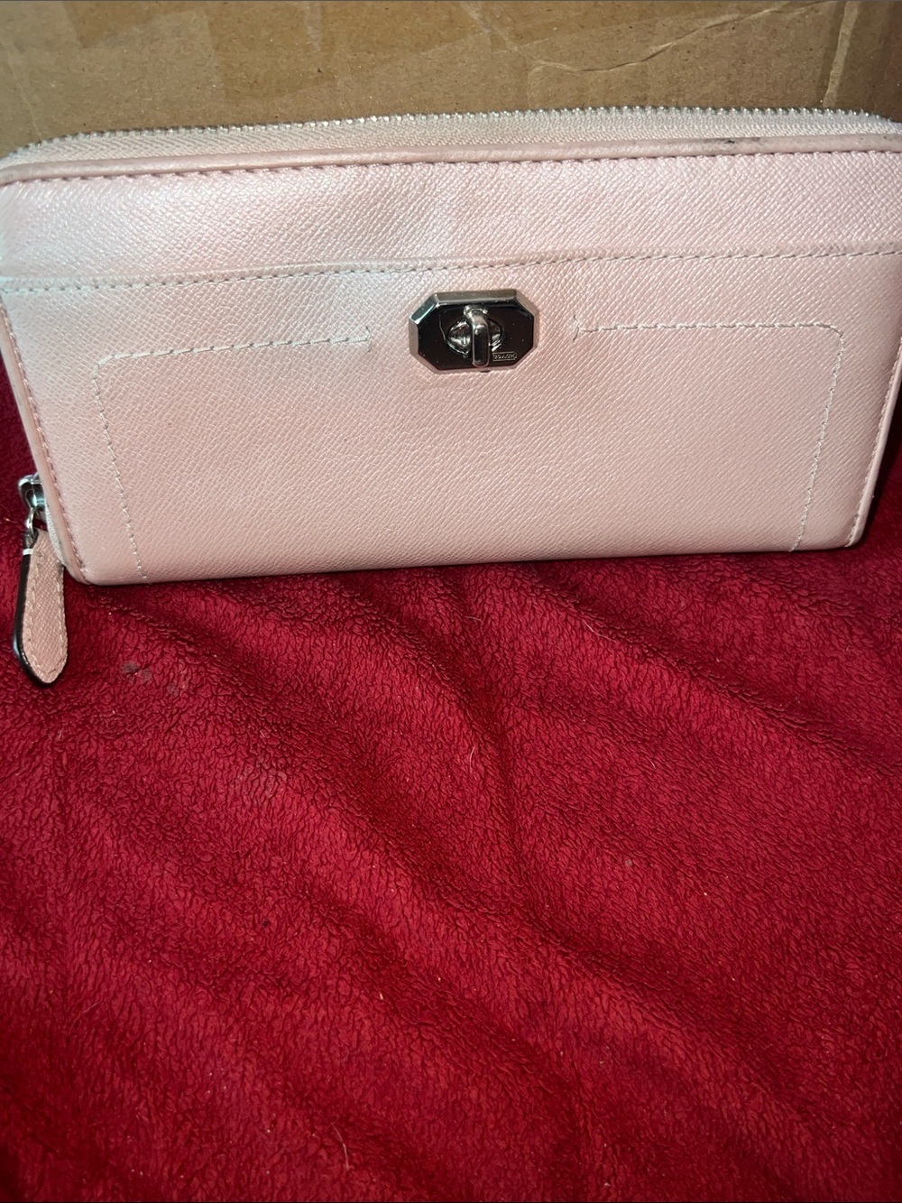 Coach Blush Pink Zip-Around Wallet with Turn-Lock Detail
